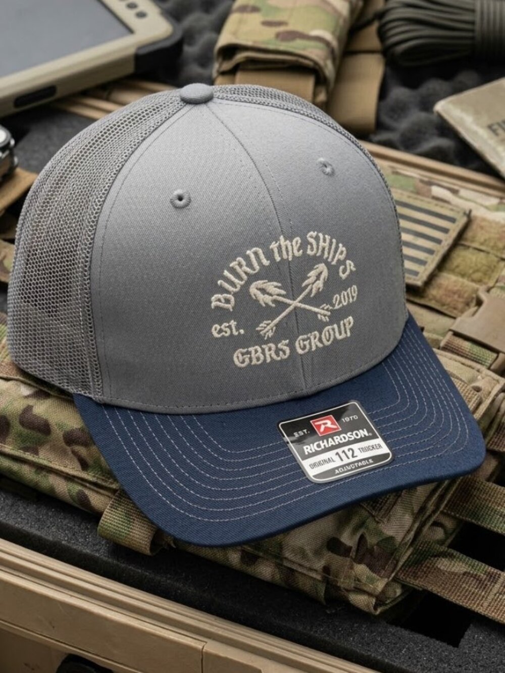 Retro Burn The Ships Hat Tactical Arrow Grey Navy Richardson 112 Snapback Cap US